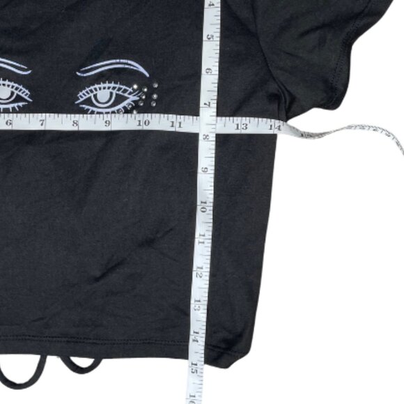 Occasion Women's Black Cropped Tie Cut Out Back Eye Short Sleeve Top Size Medium - Picture 4 of 7